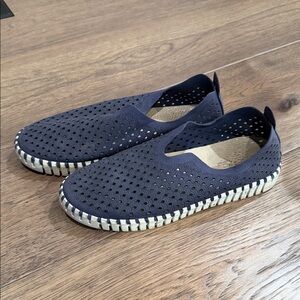 Navy Perforated Slip-On Shoes